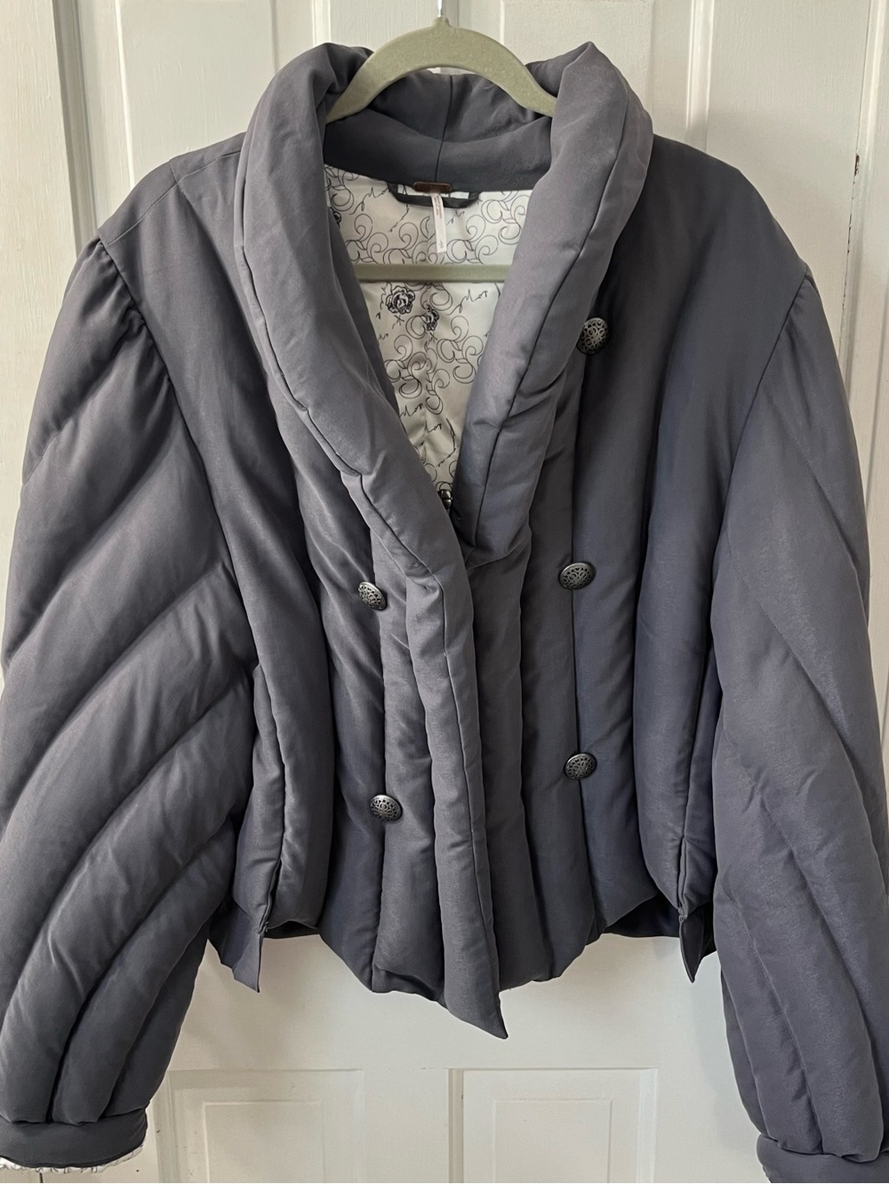 Free People Office Duvet Quilted Jacket Blazer Grey #gorpcore #streetwear. LG